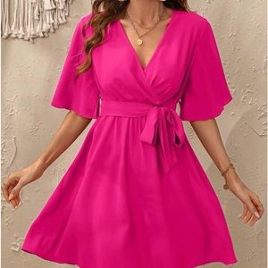 ❤️Pink Belted Wrap A-Line Dress